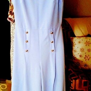 blue Jumpsuit with silver buttons